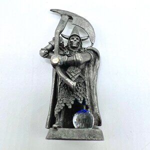 Vintage Pewter Grim Reaper Figurine Crystal Ball Gothic Fantasy